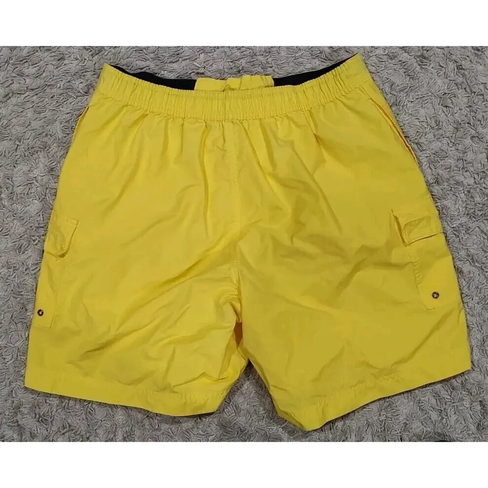 VTG Polo Sport Mens Yellow Spell Out Board Shorts Swim Trunks Coastal Casual- XL